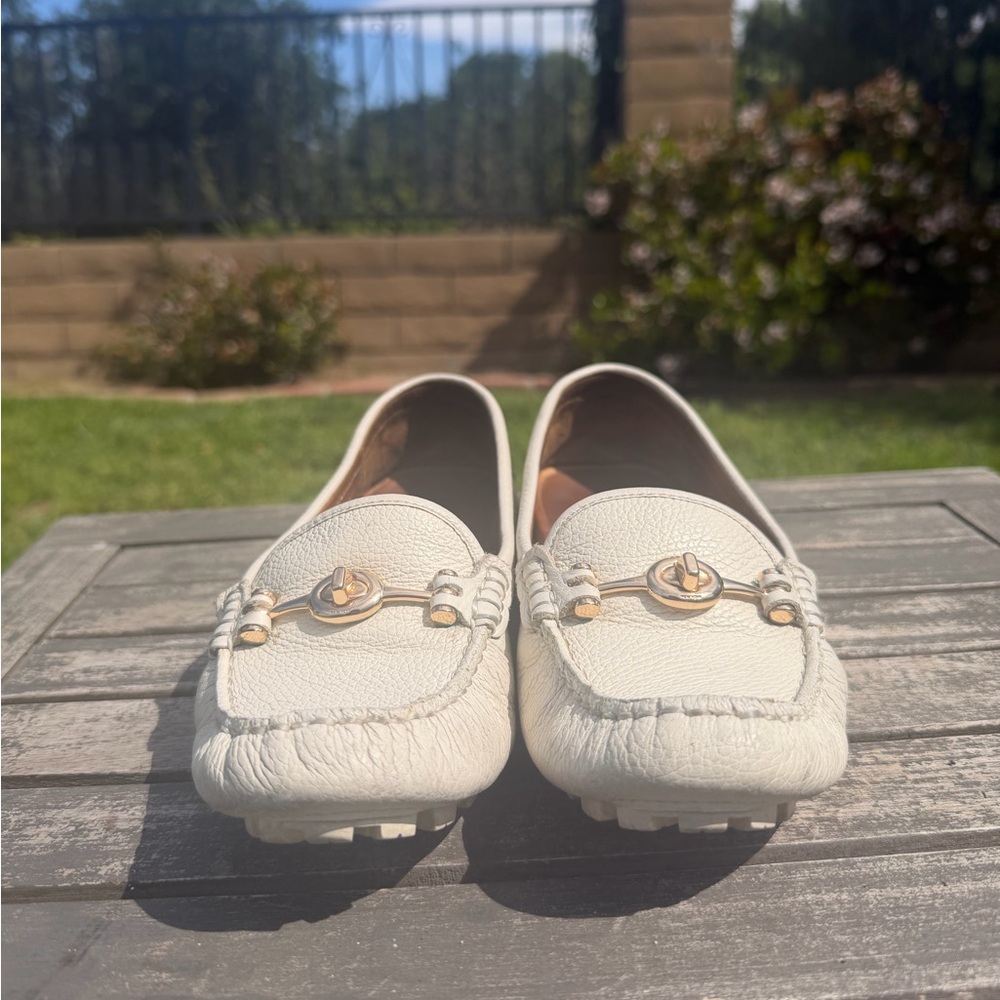 Coach Cream Leather Driving Loafers with Gold Hardware